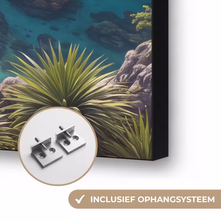 Eiland - Tropisch - Water - Palmbomen - Natuur Textielframe zwart klein -USP_ophangsysteemNL
