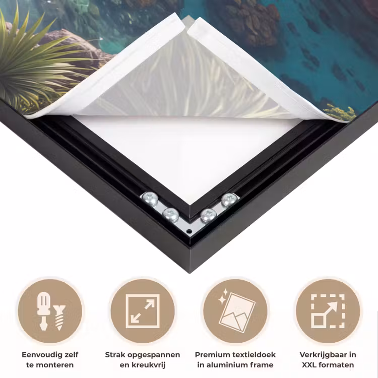 Eiland - Tropisch - Water - Palmbomen - Natuur Textielframe zwart klein -USP_feed_closeupNL