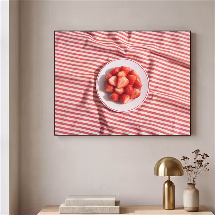 Eten - Aardbeien - Fruit - Zomer - Rood Textielframe zwart klein -sfeer2
