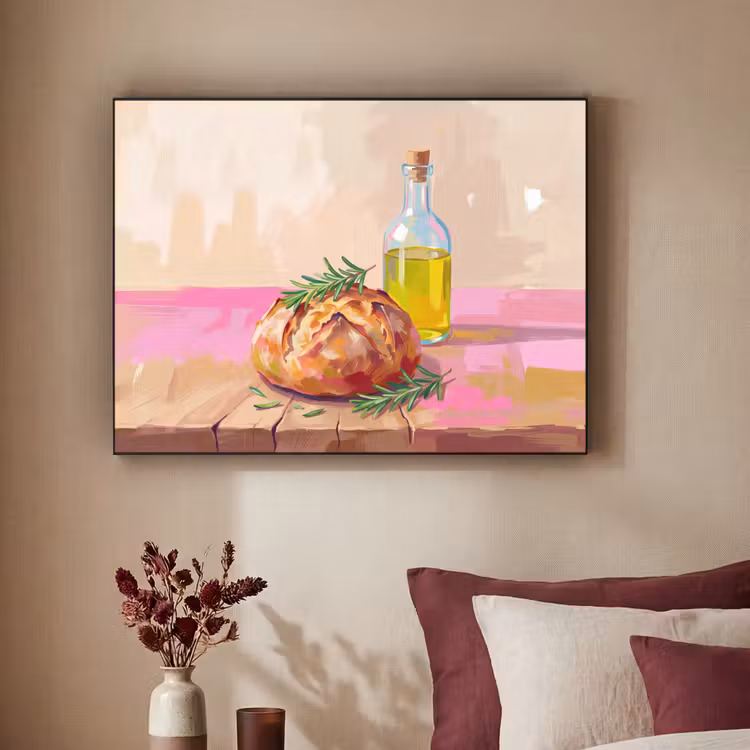 Eten - Brood - Olijfolie - Abstract - Keuken Textielframe zwart klein -sfeer1