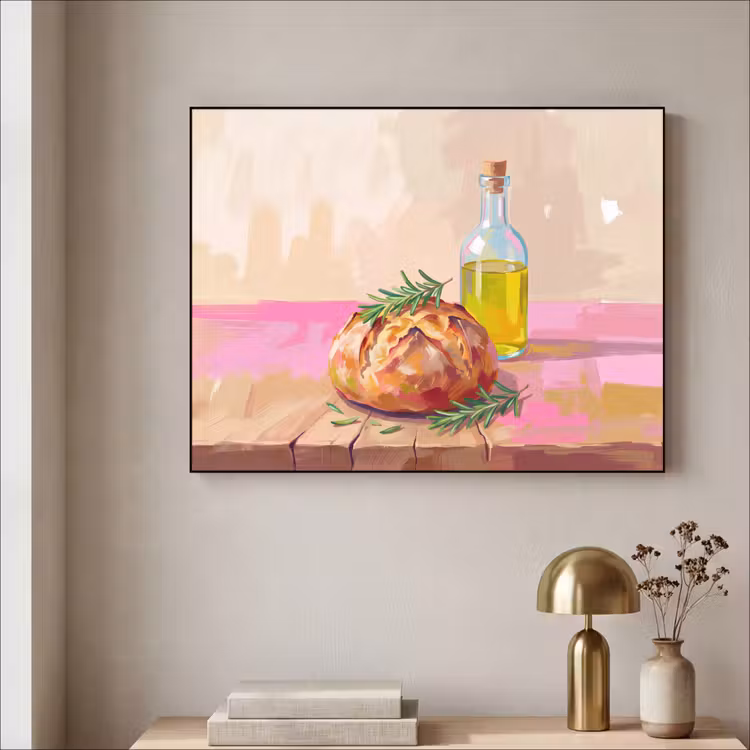 Eten - Brood - Olijfolie - Abstract - Keuken Textielframe zwart klein -sfeer2