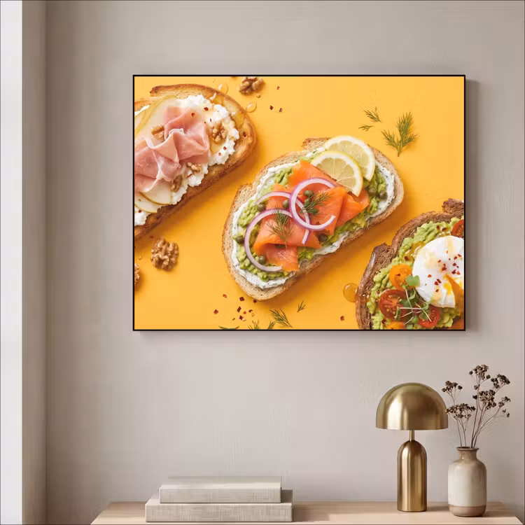 Eten - Brood - Ontbijt - Modern - Kleurrijk Textielframe zwart klein -sfeer2