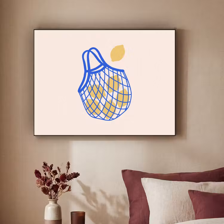 Eten - Citroen - Boodschappen - Abstract - Geel - Blauw Textielframe zwart klein -sfeer1