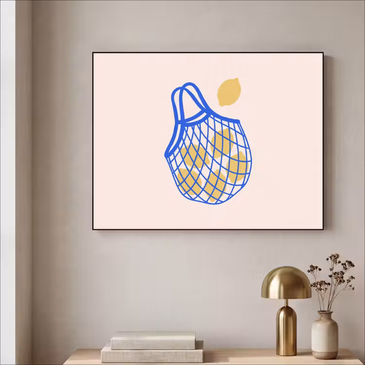 Eten - Citroen - Boodschappen - Abstract - Geel - Blauw Textielframe zwart klein -sfeer2
