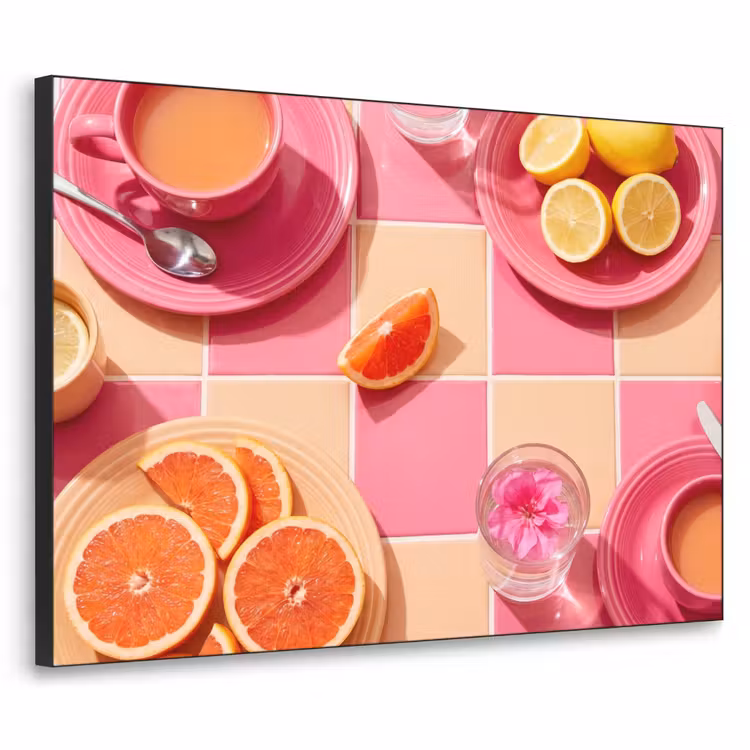 Eten - Citrusvruchten - Stillevens - Roze - Oranje Textielframe zwart klein -3d