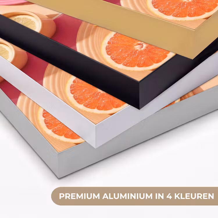Eten - Citrusvruchten - Stillevens - Roze - Oranje Textielframe zwart klein -USP_kleurenNL