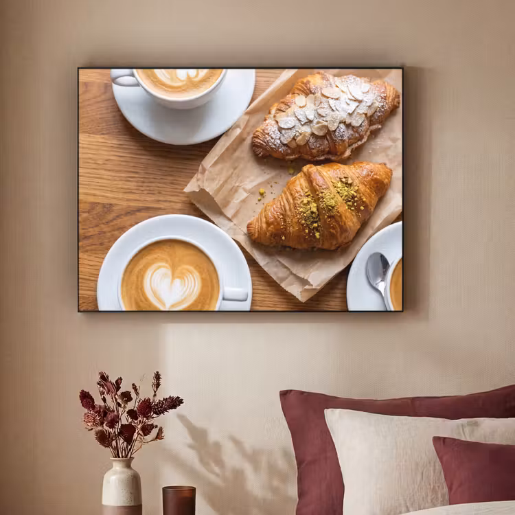 Eten - Croissant - Koffie - Ontbijt - Modern Textielframe zwart klein -sfeer1
