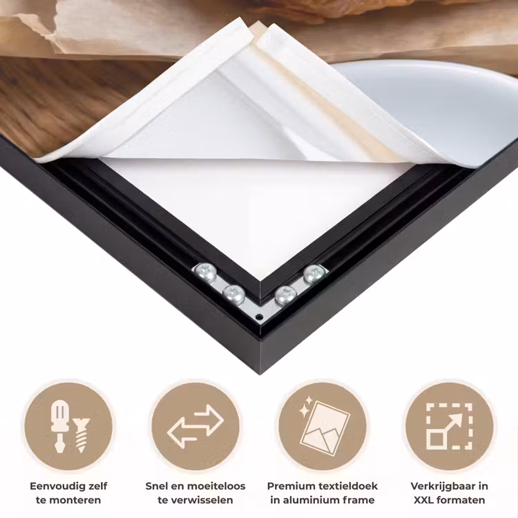 Eten - Croissant - Koffie - Ontbijt - Modern Textielframe zwart klein -USP_closeupNL