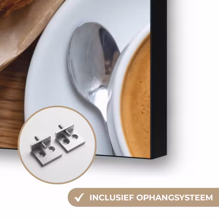 Eten - Croissant - Koffie - Ontbijt - Modern Textielframe zwart klein -USP_ophangsysteemNL