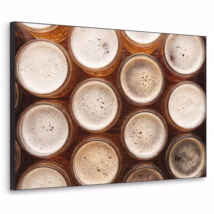 Eten - Glazen - Drank - Patroon - Bruin Textielframe zwart klein -3d