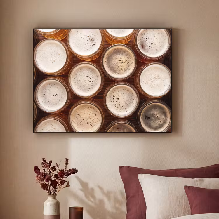 Eten - Glazen - Drank - Patroon - Bruin Textielframe zwart klein -sfeer1