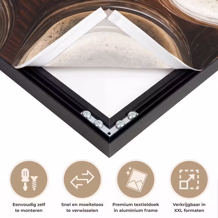 Eten - Glazen - Drank - Patroon - Bruin Textielframe zwart klein -USP_closeupNL