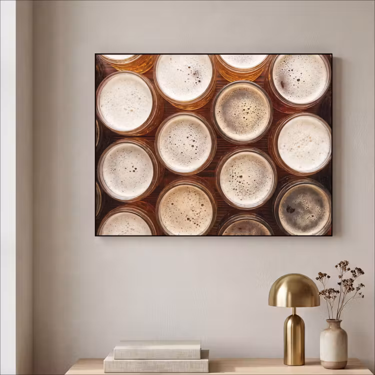 Eten - Glazen - Drank - Patroon - Bruin Textielframe zwart klein -sfeer2
