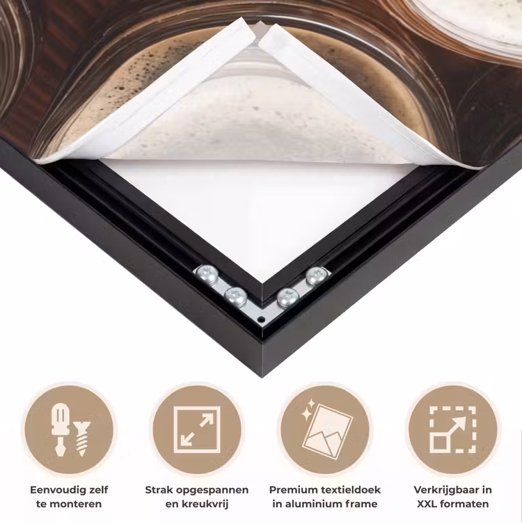 Eten - Glazen - Drank - Patroon - Bruin Textielframe zwart klein -USP_feed_closeupNL