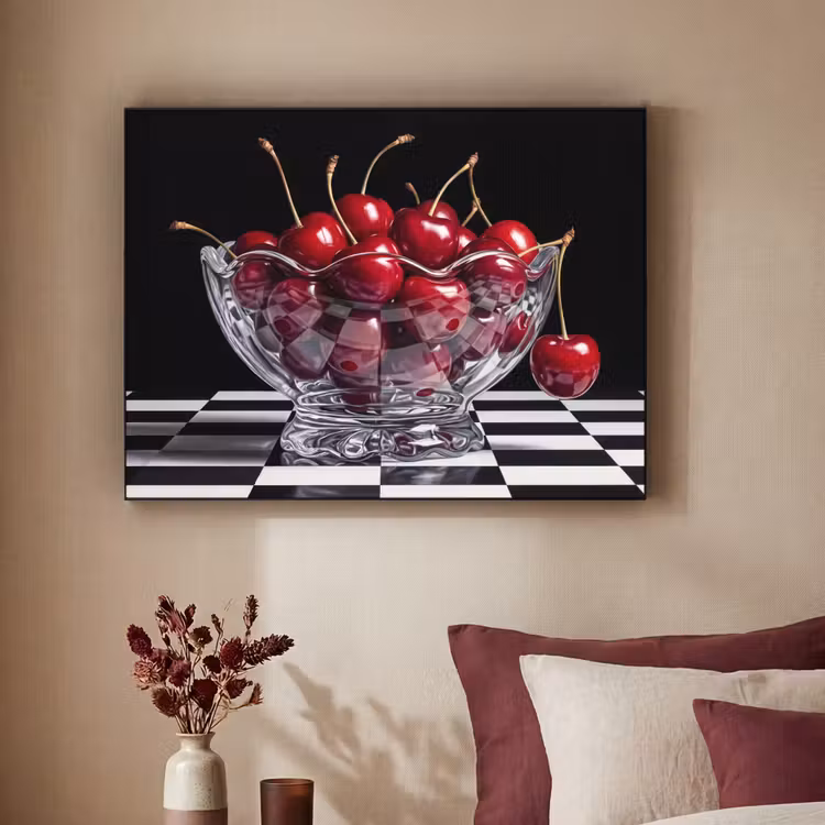 Art frame - Eten - Kersen - Rood - Eten - Kersen - Rood Textielframe zwart klein