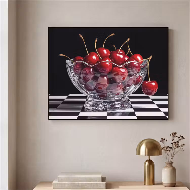 Art frame - Eten - Kersen - Rood - Eten - Kersen - Rood Textielframe zwart klein
