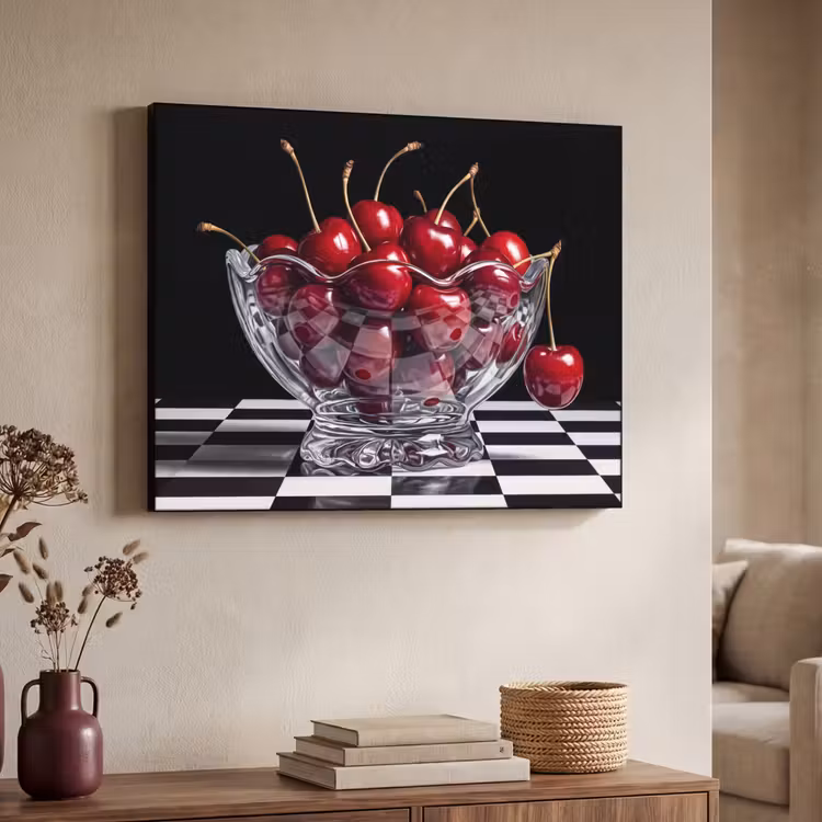 Art frame - Eten - Kersen - Rood - Eten - Kersen - Rood Textielframe zwart klein