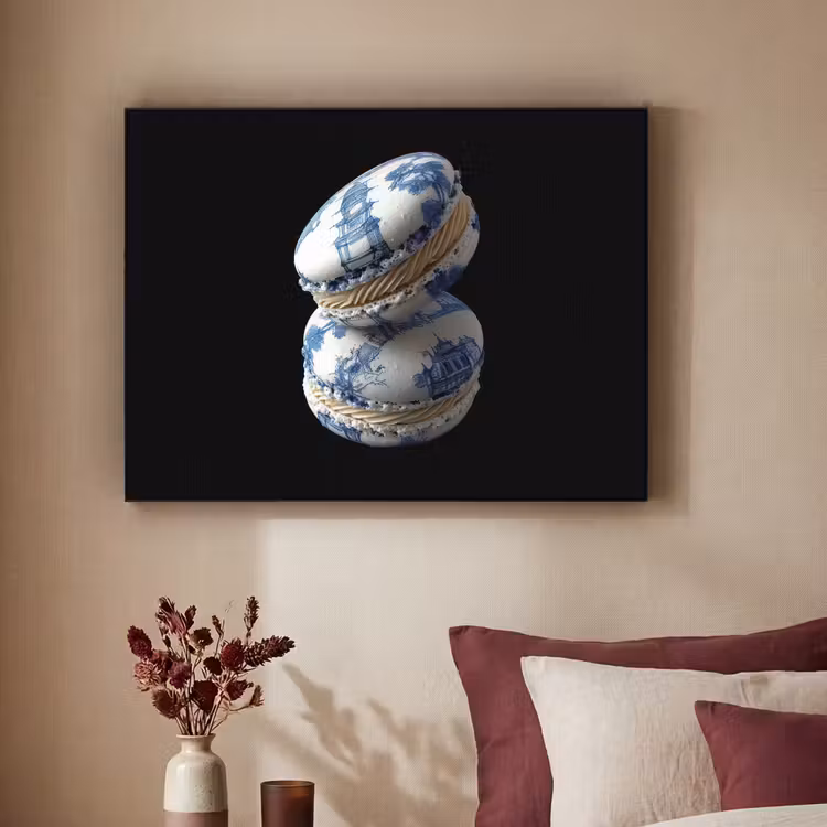 Eten - Macarons - Delfts blauw - Koekjes Textielframe - compleet frame klein -sfeer1