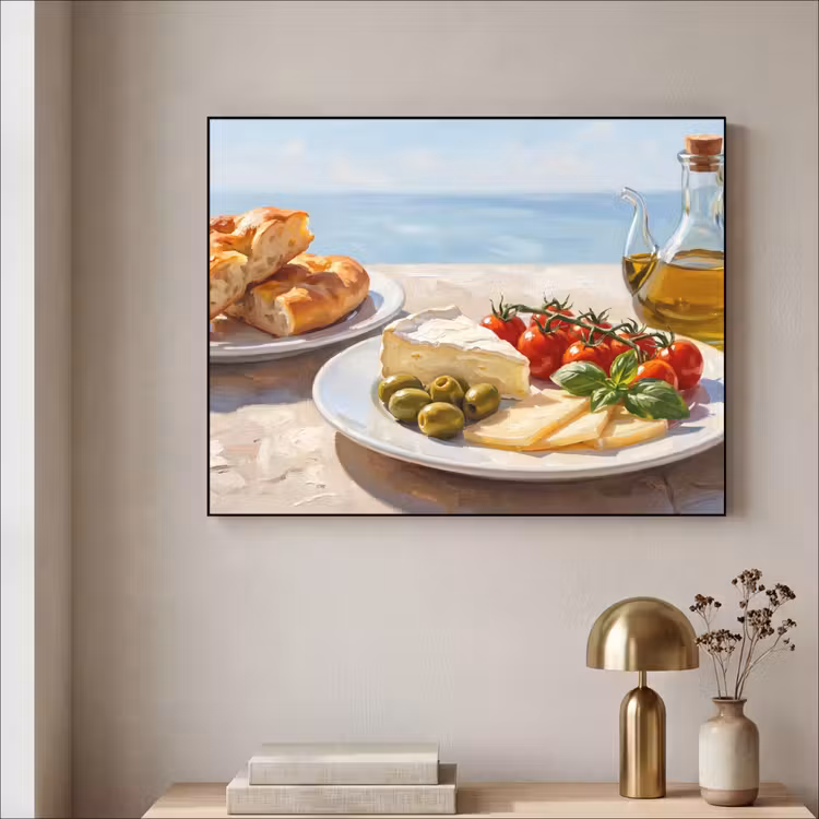 Eten - Middellandse Zee - Natuur - Geschilderd Textielframe zwart klein -sfeer2
