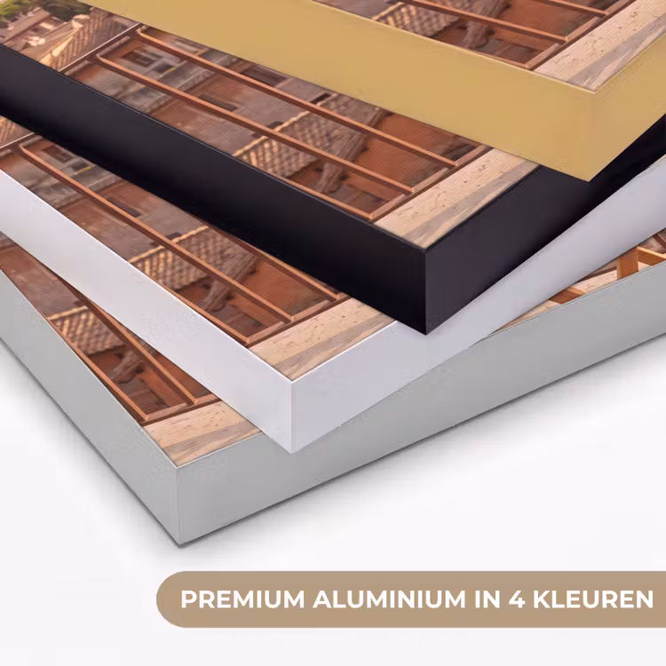 Eten - Ontbijt - Balkon - Stad - Zonsopgang Textielframe zwart klein -USP_kleurenNL