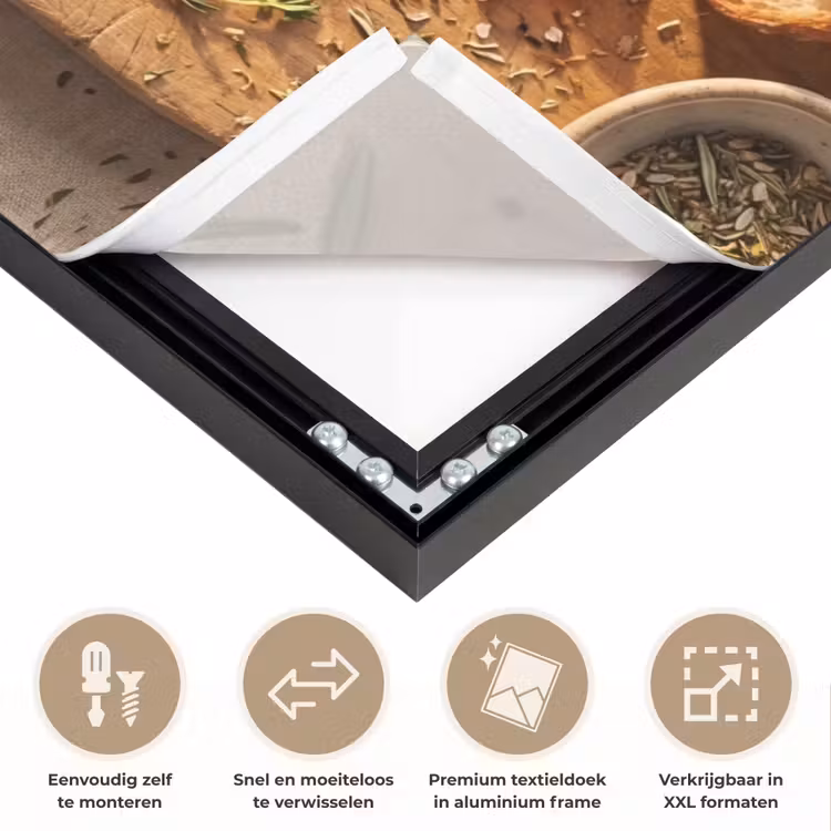 Eten - Ontbijt - Hout - Rustiek - Geel Textielframe zwart klein -USP_closeupNL