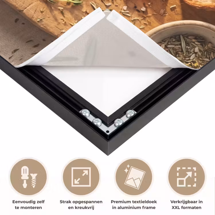 Eten - Ontbijt - Hout - Rustiek - Geel Textielframe zwart klein -USP_feed_closeupNL