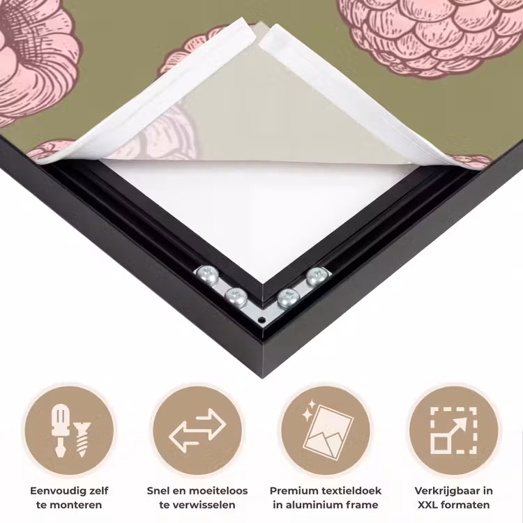 Eten - Patroon - Illustratie - Roze - Groen Textielframe zwart klein -USP_closeupNL