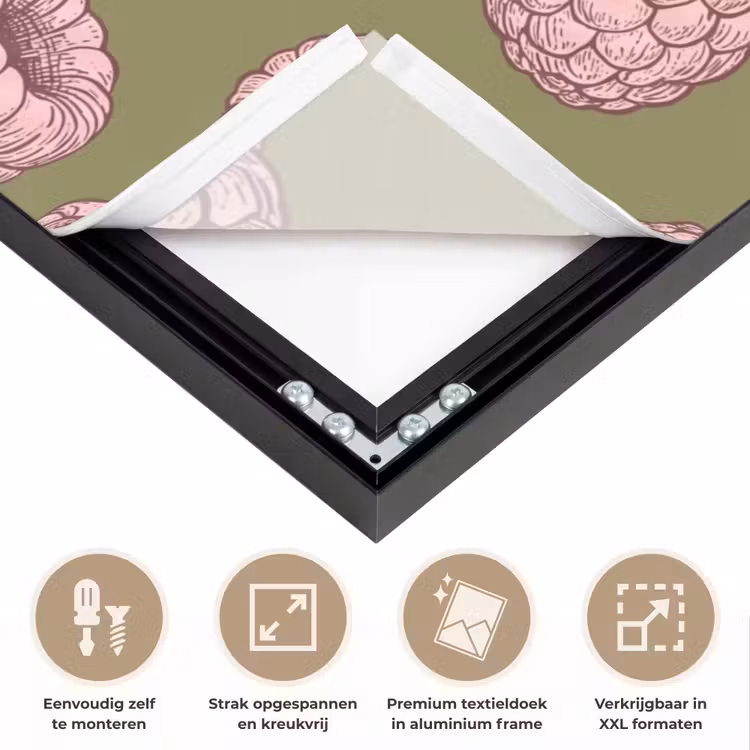 Eten - Patroon - Illustratie - Roze - Groen Textielframe zwart klein -USP_feed_closeupNL