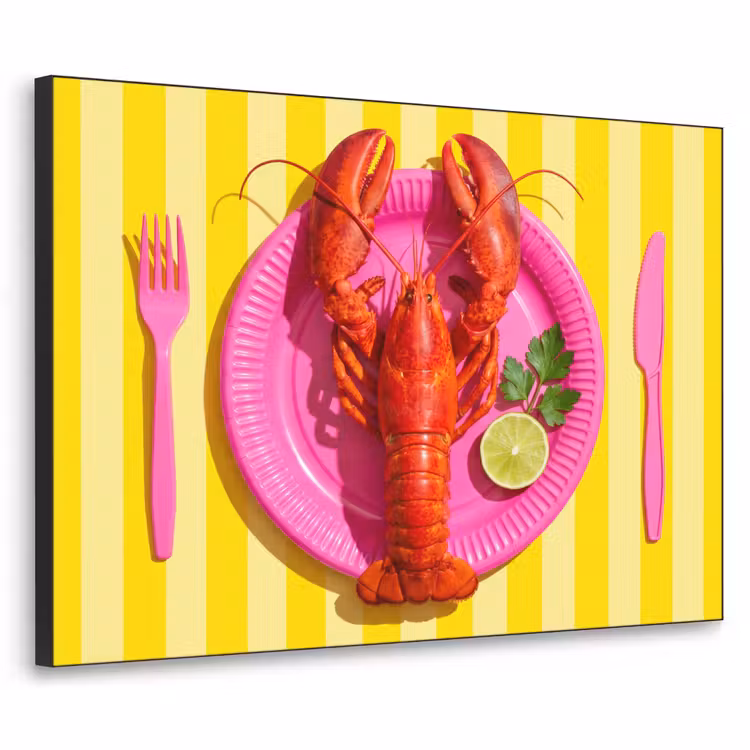 Eten - Roze - Geel - Modern - Culinaire Textielframe zwart klein -3d