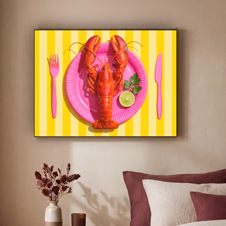 Eten - Roze - Geel - Modern - Culinaire Textielframe zwart klein -sfeer1