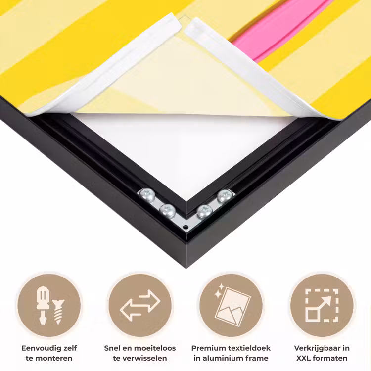 Eten - Roze - Geel - Modern - Culinaire Textielframe zwart klein -USP_closeupNL