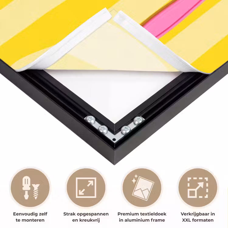 Eten - Roze - Geel - Modern - Culinaire Textielframe zwart klein -USP_feed_closeupNL