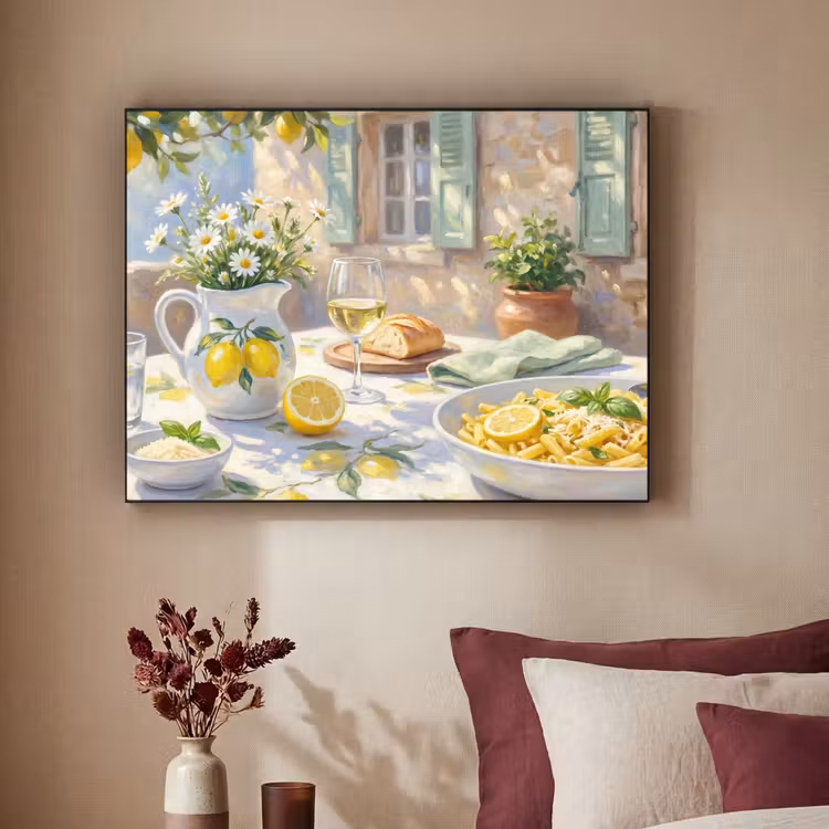 Eten - Terras - Zomer - Geschilderd - Geel Textielframe zwart klein -sfeer1