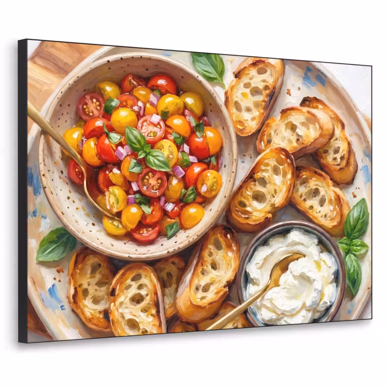 Eten - Tomaat - Brood - Kleurrijk - Keuken Textielframe zwart klein -3d