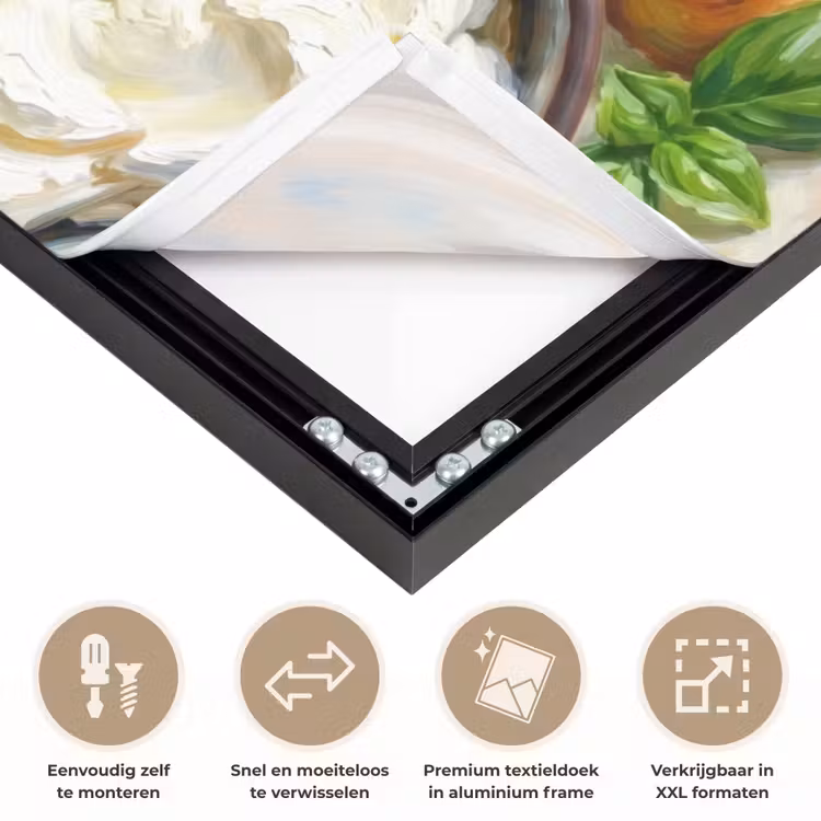 Eten - Tomaat - Brood - Kleurrijk - Keuken Textielframe zwart klein -USP_closeupNL