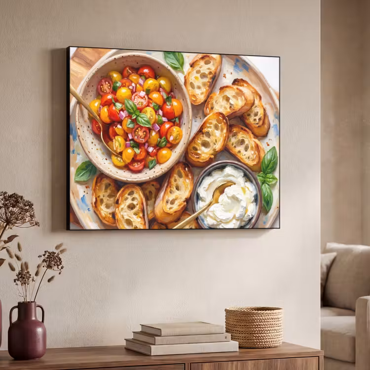 Eten - Tomaat - Brood - Kleurrijk - Keuken Textielframe zwart klein -sfeer3