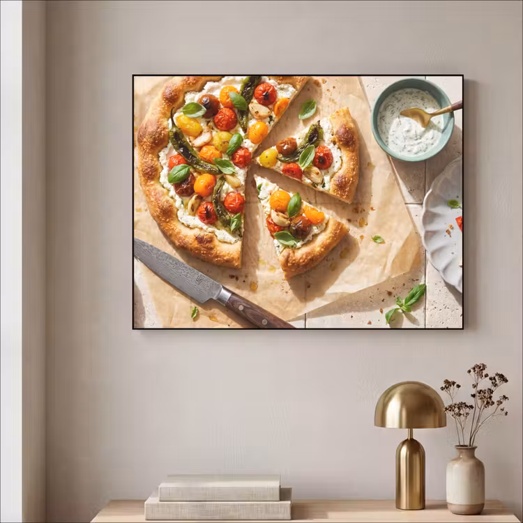 Eten - Tomaten - Basilicum - Maaltijd - Vers Textielframe zwart klein -sfeer2