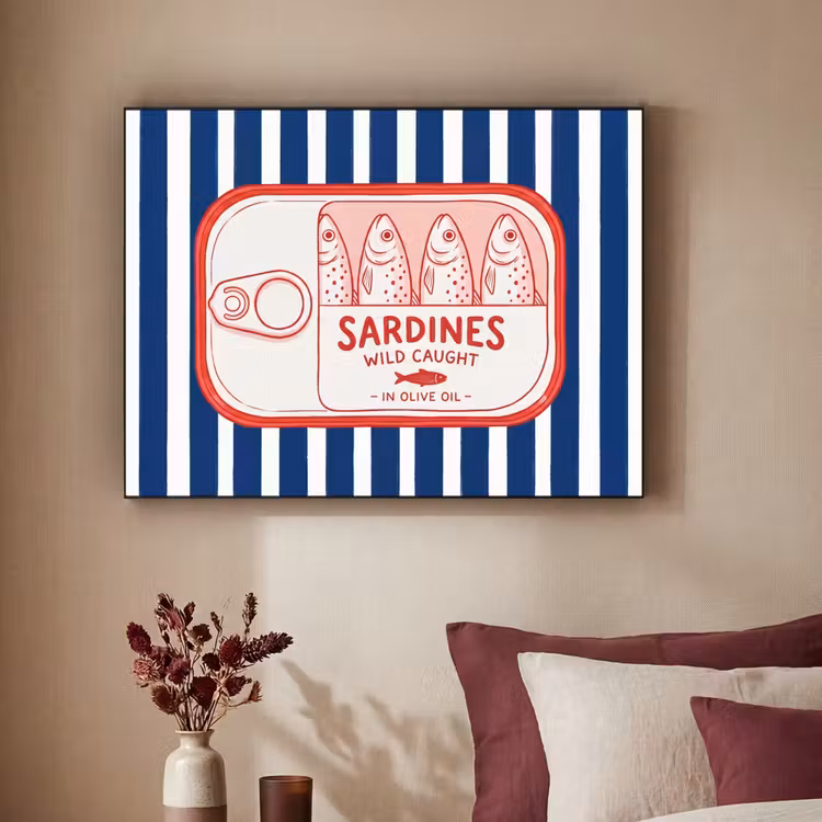 Eten - Vis - Blik - Illustratie - Rood Textielframe zwart klein -sfeer1