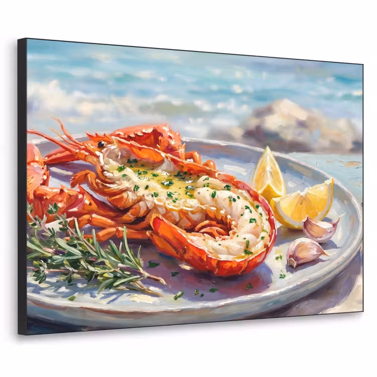 Eten - Zee - Kust - Modern - Blauw Textielframe zwart klein -3d