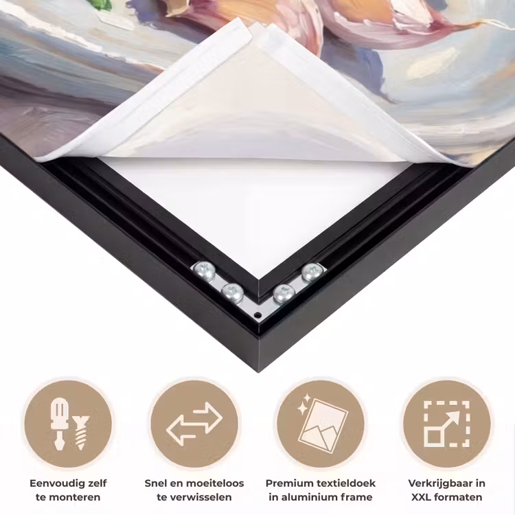 Eten - Zee - Kust - Modern - Blauw Textielframe zwart klein -USP_closeupNL