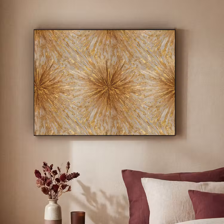 Explosie - Abstract - Goud - Wit Textielframe zwart klein 947 -sfeer1