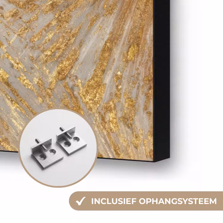Explosie - Abstract - Goud - Wit Textielframe zwart klein 947 -USP_ophangsysteemNL