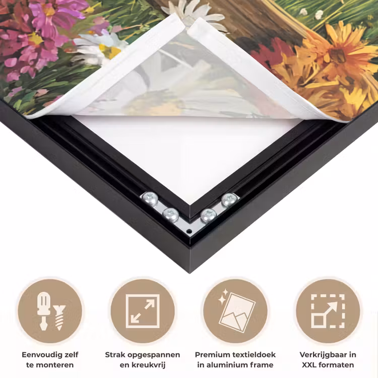 Ezels - Bloemen - Zomers Textielframe zwart klein -USP_feed_closeupNL