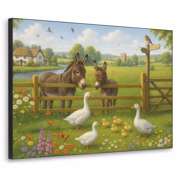 Ezels - Ganzen - Kleurrijk Textielframe - compleet frame klein -3d