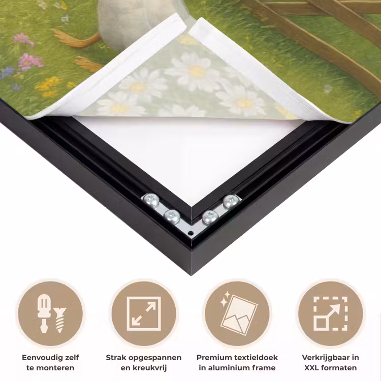 Ezels - Ganzen - Kleurrijk Textielframe zwart klein -USP_feed_closeupNL