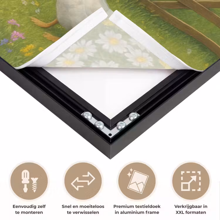 Ezels - Ganzen - Kleurrijk Textielframe zwart klein -USP_closeupNL