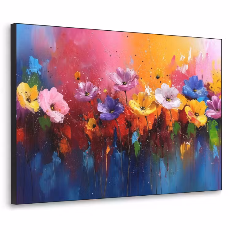 Fantasiebloemen - Verf - Speels Textielframe - compleet frame klein -3d