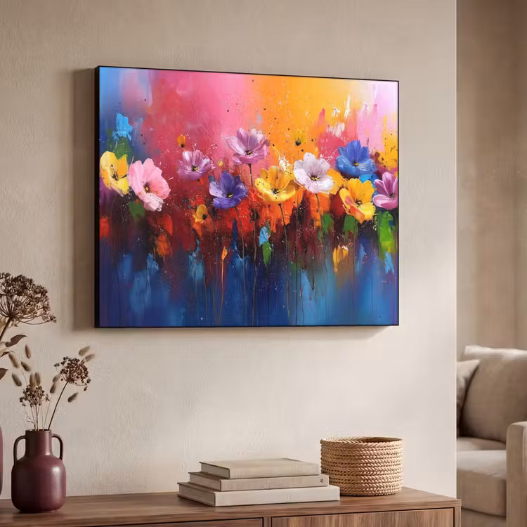 Fantasiebloemen - Verf - Speels Textielframe - compleet frame klein -sfeer3