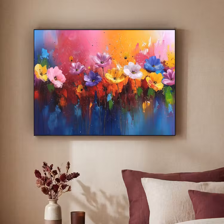 Fantasiebloemen - Verf - Speels Textielframe zwart klein -sfeer1