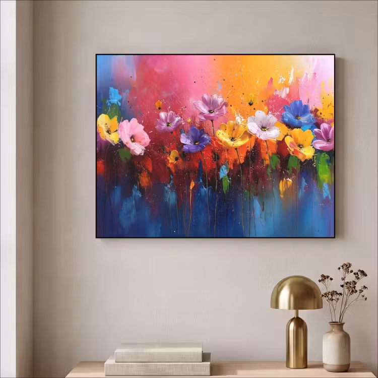Fantasiebloemen - Verf - Speels Textielframe zwart klein -sfeer2